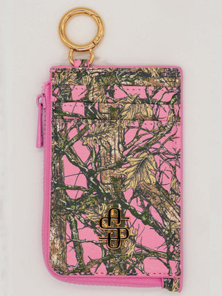 Simply Southern ID & Coin Wallet in Pink Camo design, featuring a compact and stylish accessory for secure carrying.