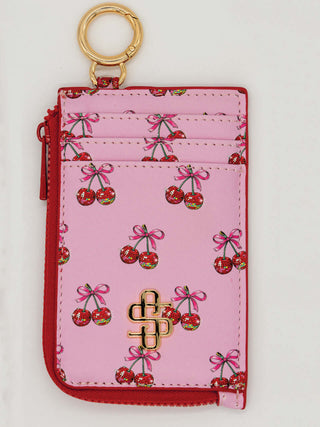 Simply Southern ID & Coin Wallet in Pink Cherry Disco design, featuring vibrant cherry patterns and a secure zip compartment.