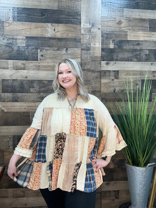 Latte Vintage Boho Tiered Ruffle Top