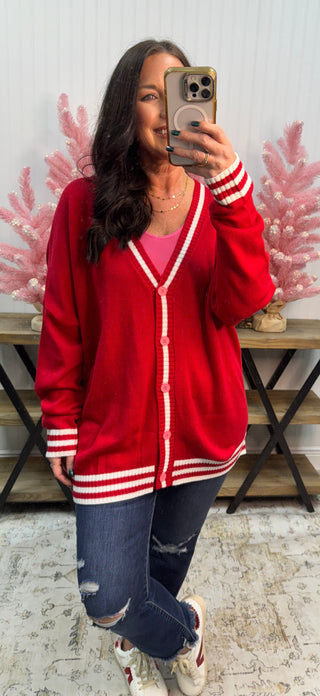 Jess Lea Candy Cane Relaxed Red Cardigan