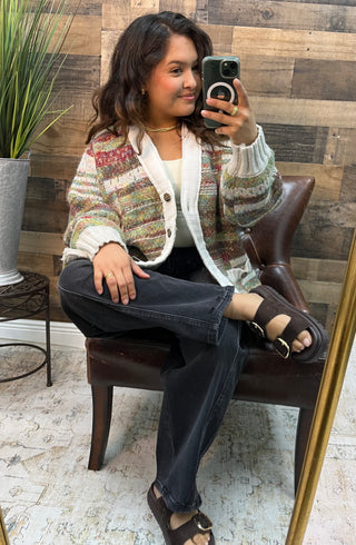POL Olive Colorblock Woven Cardigan Sweater Top