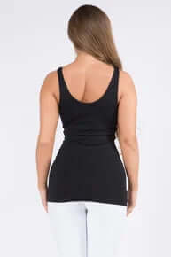Elegant black reversible seamless tank, buttery soft fabric for ultimate comfort and style, perfect for versatile outfits.
