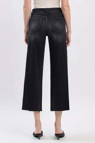 Lovervet V3634BK Black High Waist Wide Leg Crop Jeans on mannequin, showcasing stylish design and expert craftsmanship.