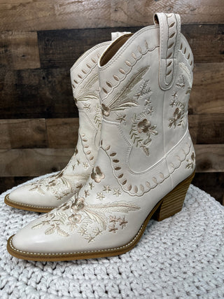 Lets Go Girls Ivory Embroidered Booties