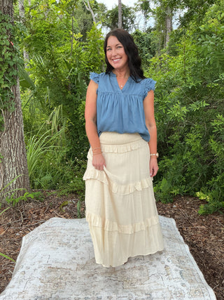 Listicle Smocked Ruffle Tiered Maxi Skirt or Midi Dress (3 COLORS)
