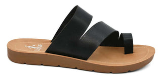 CORKYS Just a Fling Black Sandals - Lightweight, stylish design on final sale. Perfect for casual summertime wear.