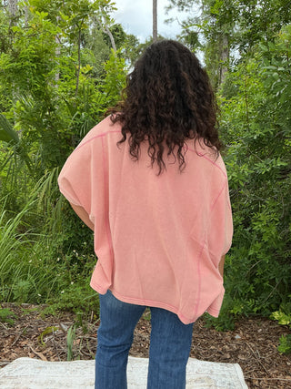 J.NNA Pink Mineral Wash French Terry Dolman Top