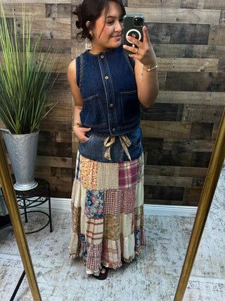 Braided Trim Vintage Denim Vest Top