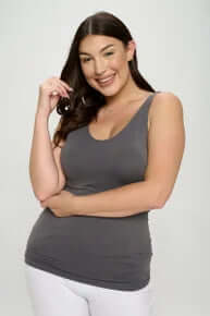 Charcoal Buttery Soft Reversible Seamless Tank - Versatile Comfort, Ideal for Layering and Everyday Wear