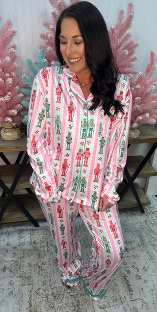 Jess Lea Pink & Mint Nutcracker Ruffle Pant Pajama Set