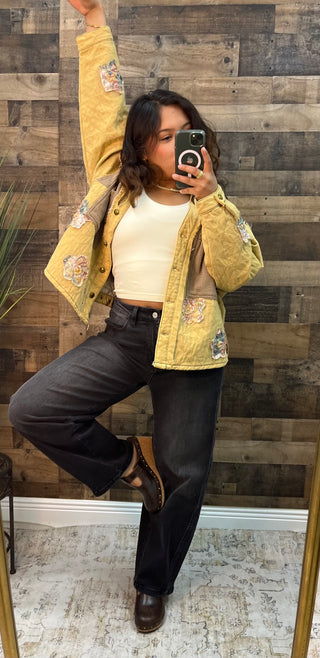 POL Oversized Honey & Taupe Quilted V Neck Jacket Top