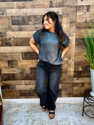 Sew In Love Gunmetal Textured Cap Sleeve Top