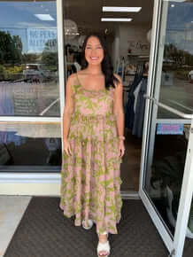 Blush & Olive Floral Ruffled Tiered Maxi Dress Sew In Love - Elegant flowing dress with floral pattern and ruffled tiers.