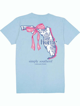 Simply Southern Florida Home Bow Tee – Stylish pastel shirt with Florida-themed bow design, perfect for casual outings.