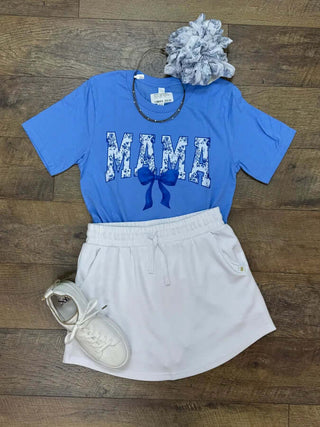 MAMA Coquette Bow Tee Top in various colors - stylish, comfy, and chic with a trendy bow detail.
