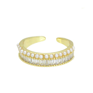 Double Line Pearl Ring by Lauren Kenzie with lifetime warranty, featuring elegant twin pearl design for a chic statement.