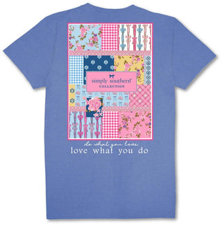 Colorful Simply Southern Do What You Love Patch Tee with graphic patches, perfect for a casual and inspiring look.