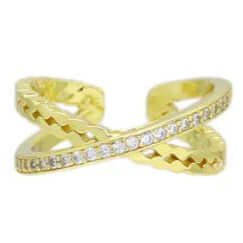 Elegant Clear Stone Criss Cross Ring by Lauren Kenzie with Lifetime Warranty, featuring a stunning modern design.