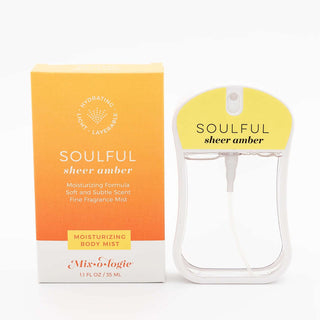 SOULFUL (sheer amber) Mixologie Moisturizing Body Mist - Luxurious hydrating fragrance mist in elegant clear bottle.