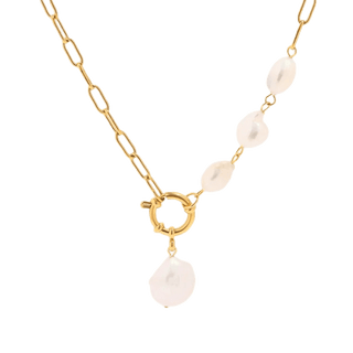 Elegant Freshwater Pearl Paperclip Chain Necklace by Lauren Kenzie, featuring Lifetime Warranty, perfect for any occasion.