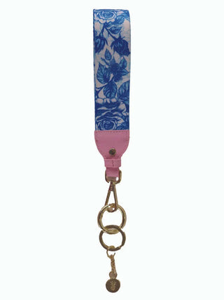Simply Southern key fob featuring a vibrant blue rose pattern, perfect for stylish and functional organization.