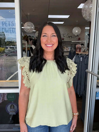 Stylish Crochet Ruffle Sleeve Top by Heyson in Two Colors—Perfect for Chic, Casual Outfits