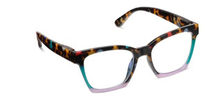 Colorful Birdie Peepfetti Tortoise Colorblock Reading Glasses by Peepers displayed on a white background.