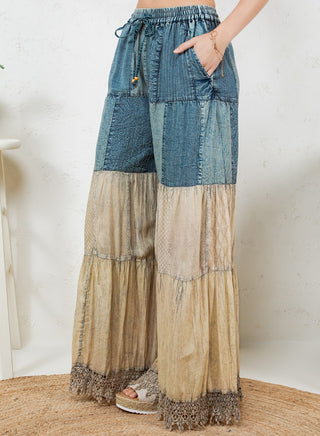 Young Threads Vintage Boho Tiered Patchwork Pants