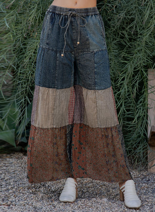Young Threads Vintage Tiered Denim Patchwork Pants