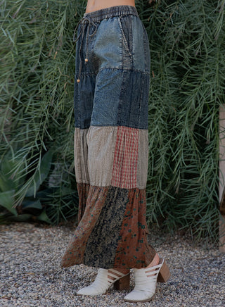 Young Threads Vintage Tiered Denim Patchwork Pants