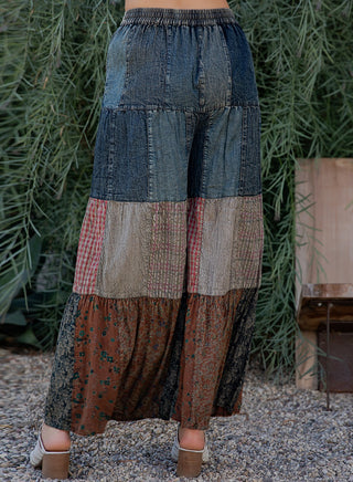 Young Threads Vintage Tiered Denim Patchwork Pants