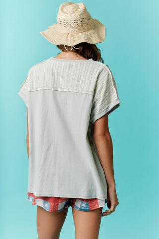 Fantastic Fawn Sage French Terry Lace Contrast Top