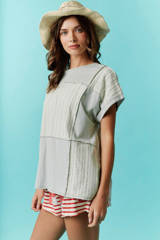 Fantastic Fawn Sage French Terry Lace Contrast Top