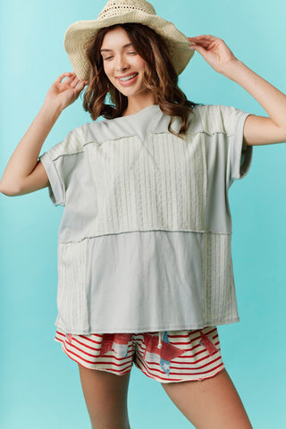 Fantastic Fawn Sage French Terry Lace Contrast Top