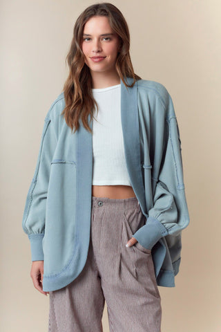 Fantastic Fawn Dusty Blue French Terry Oversized Cardigan