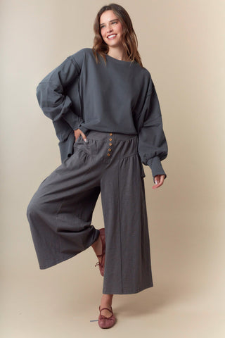 Fantastic Fawn Charcoal Gray Pull On Wide Leg Pants