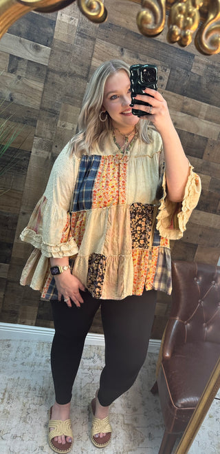Latte Vintage Boho Tiered Ruffle Top