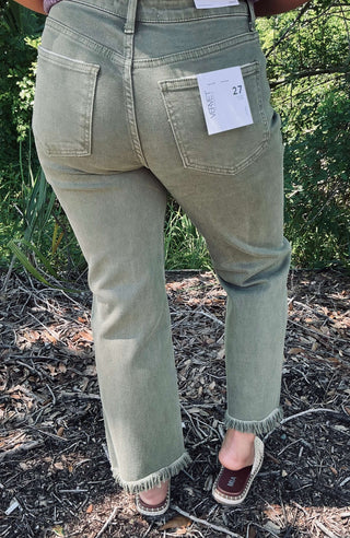 Lovervet V3498 Deep Lichen Green Straight Leg Jeans, Non-Distressed, FINAL SALE - Unique style for a chic outfit.