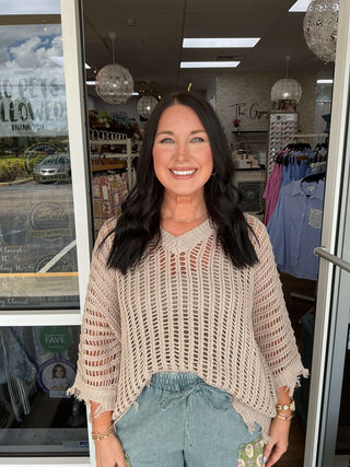 Open Weave Loose Fit Distressed Sweater Top in two colors, showcasing a trendy and comfortable design