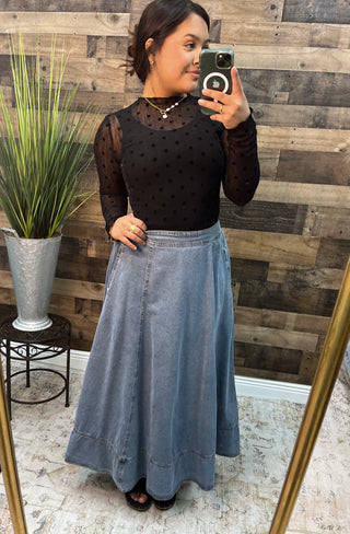 Davi & Dani Black Dot Mesh Layering Top