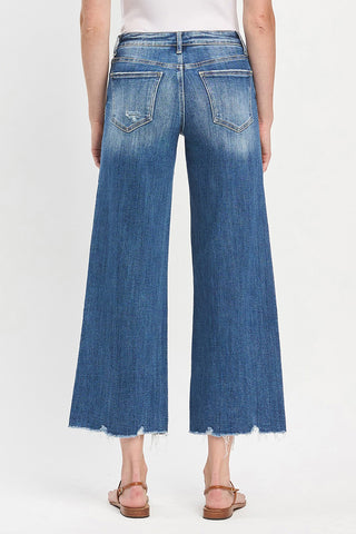 Lovervet LV1246 Mid Rise Wide Leg Crop Raw Hem Jeans