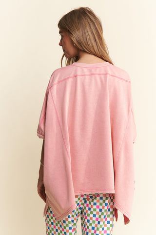 J.NNA Pink Mineral Wash French Terry Dolman Top