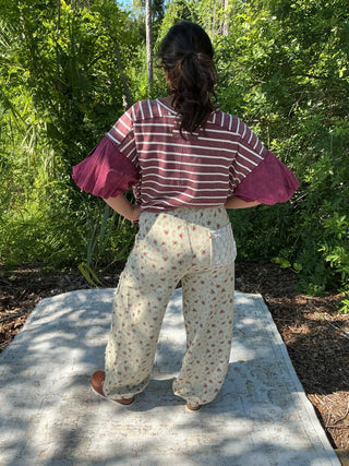 POL Sage Floral Patchwork Jogger