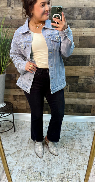 Davi & Dani Rhinestone & Pearl Denim Jacket