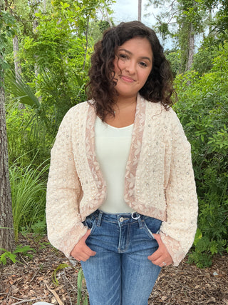 POL Powder Cream & Pearl Sweater Top