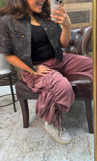 Red Bean Cargo Elastic Waist Jogger Parachute Pants