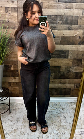 Sew In Love Gunmetal Textured Cap Sleeve Top