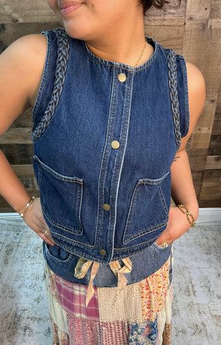 Braided Trim Vintage Denim Vest Top