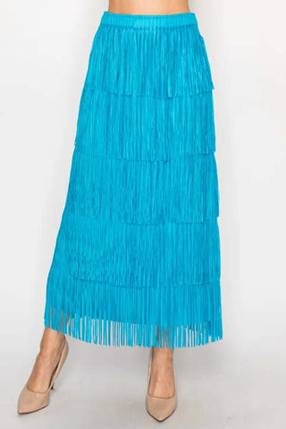 Tiered Fringe Tassel Midi Skirt in 5 Colors - Elegant Origami Style for Fashion-Forward Looks