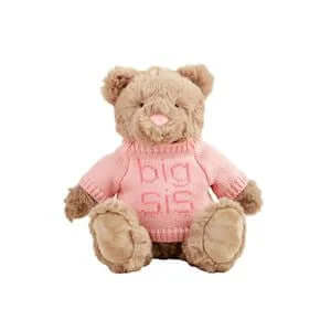 MudPie Big Sis Bear Plush Sibling Gift - Adorable brown teddy bear with "Big Sis" shirt, perfect for sibling celebrations.
